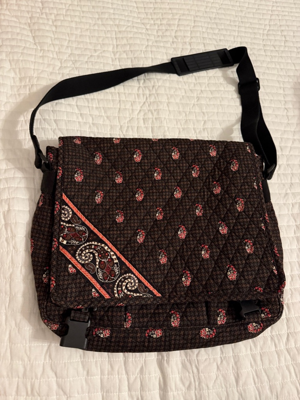 Vera Bradley Quilted Brown Paisley-Accent Messenger Bag